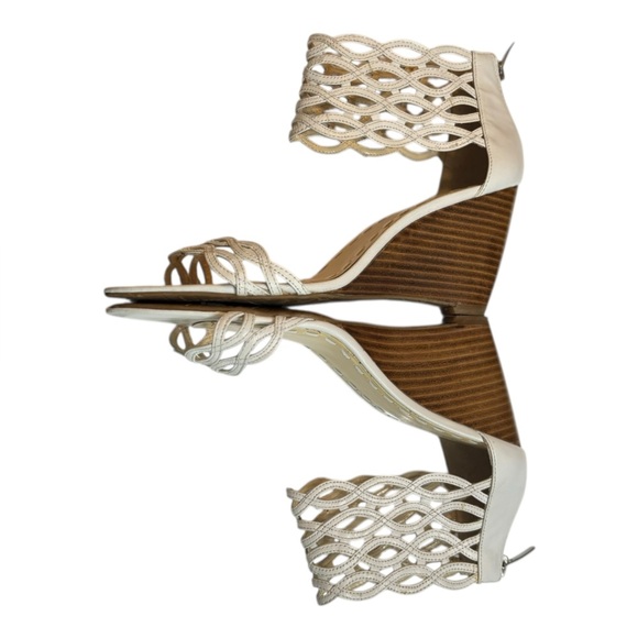 Enzo Angiolini White Leather Lattice Weave Wedge Heel Sandals Size 8 Ankle Strap - Picture 10 of 15